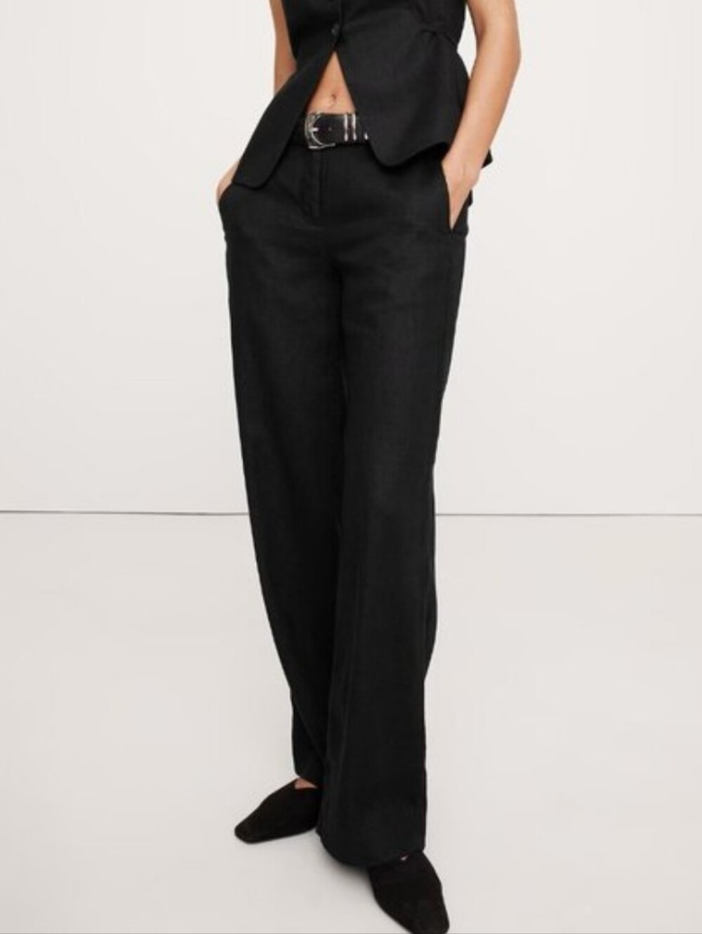 Banana Republic The Everyday Pant Black Wide-Leg Linen Trousers L